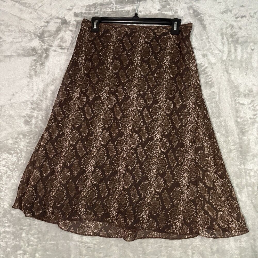 La Femme Snakeskin Print Skirt XL A-Line Flare Tan Brown Y2K Boho Animal Print